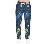 Seamless-pattern-with-funny-aliens-cat-galaxy Women Velvet Drawstring Pants