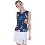 Seamless-pattern-with-funny-aliens-cat-galaxy Women s Sleeveless Sports Top