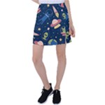 Seamless-pattern-with-funny-aliens-cat-galaxy Tennis Skirt