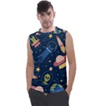 Seamless-pattern-with-funny-aliens-cat-galaxy Men s Regular Tank Top