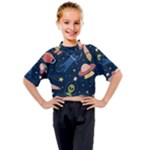 Seamless-pattern-with-funny-aliens-cat-galaxy Kids Mock Neck Tee