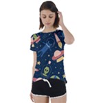 Seamless-pattern-with-funny-aliens-cat-galaxy Short Sleeve Open Back Tee