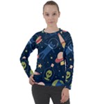 Seamless-pattern-with-funny-aliens-cat-galaxy Women s Long Sleeve Raglan Tee