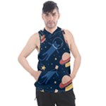 Seamless-pattern-with-funny-aliens-cat-galaxy Men s Sleeveless Hoodie