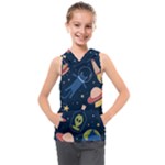 Seamless-pattern-with-funny-aliens-cat-galaxy Kids  Sleeveless Hoodie