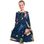 Seamless-pattern-with-funny-aliens-cat-galaxy Kids  Midi Sailor Dress