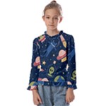 Seamless-pattern-with-funny-aliens-cat-galaxy Kids  Frill Detail Tee