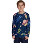 Seamless-pattern-with-funny-aliens-cat-galaxy Kids  Long Sleeve Jersey