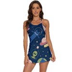 Seamless-pattern-with-funny-aliens-cat-galaxy 2-in-1 Flare Activity Dress