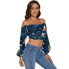 Long Sleeve Crinkled Weave Crop Top 