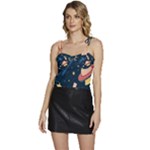 Seamless-pattern-with-funny-aliens-cat-galaxy Flowy Camisole Tie Up Top