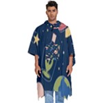 Seamless-pattern-with-funny-aliens-cat-galaxy Men s Hooded Rain Ponchos