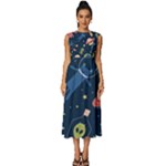 Seamless-pattern-with-funny-aliens-cat-galaxy Sleeveless Round Neck Midi Dress