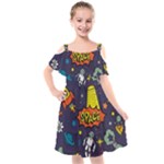 Vector Flat Space Design Background With Text Kids  Cut Out Shoulders Chiffon Dress