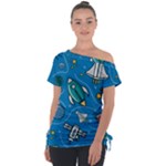 About-space-seamless-pattern Off Shoulder Tie-Up Tee