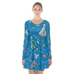 About-space-seamless-pattern Long Sleeve Velvet V-neck Dress