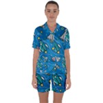 About-space-seamless-pattern Satin Short Sleeve Pajamas Set