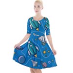 About-space-seamless-pattern Quarter Sleeve A-Line Dress