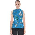 About-space-seamless-pattern Mock Neck Shell Top