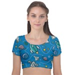 About-space-seamless-pattern Velvet Short Sleeve Crop Top 