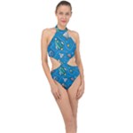 About-space-seamless-pattern Halter Side Cut Swimsuit