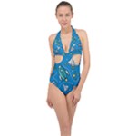 About-space-seamless-pattern Halter Front Plunge Swimsuit