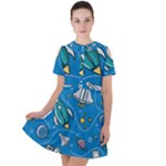 About-space-seamless-pattern Short Sleeve Shoulder Cut Out Dress 