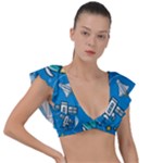 About-space-seamless-pattern Plunge Frill Sleeve Bikini Top
