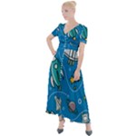 About-space-seamless-pattern Button Up Short Sleeve Maxi Dress