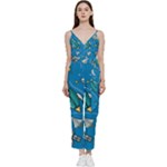 About-space-seamless-pattern V-Neck Spaghetti Strap Tie Front Jumpsuit