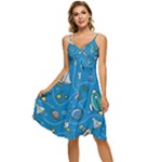 About-space-seamless-pattern Sleeveless Tie Front Chiffon Dress