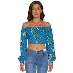Long Sleeve Crinkled Weave Crop Top 