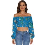 About-space-seamless-pattern Long Sleeve Crinkled Weave Crop Top