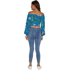 Long Sleeve Crinkled Weave Crop Top 