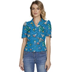 Puffed Short Sleeve Button Up Jacket 