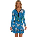 About-space-seamless-pattern Long Sleeve Deep V Mini Dress 