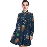 Monster-alien-pattern-seamless-background Long Sleeve Chiffon Shirt Dress