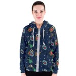 Monster-alien-pattern-seamless-background Women s Zipper Hoodie