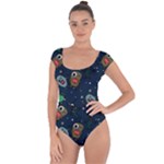 Monster-alien-pattern-seamless-background Short Sleeve Leotard 