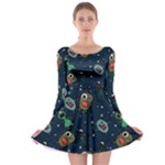 Monster-alien-pattern-seamless-background Long Sleeve Skater Dress