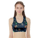 Monster-alien-pattern-seamless-background Sports Bra with Border