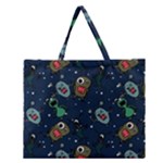 Monster-alien-pattern-seamless-background Zipper Large Tote Bag