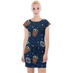 Monster-alien-pattern-seamless-background Cap Sleeve Bodycon Dress