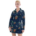 Monster-alien-pattern-seamless-background Women s Long Sleeve Casual Dress