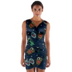 Monster-alien-pattern-seamless-background Wrap Front Bodycon Dress