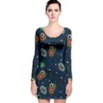 Monster-alien-pattern-seamless-background Long Sleeve Velvet Bodycon Dress