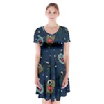 Monster-alien-pattern-seamless-background Short Sleeve V-neck Flare Dress