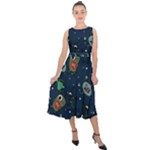 Monster-alien-pattern-seamless-background Midi Tie-Back Chiffon Dress