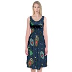 Monster-alien-pattern-seamless-background Midi Sleeveless Dress