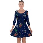 Monster-alien-pattern-seamless-background Quarter Sleeve Skater Dress